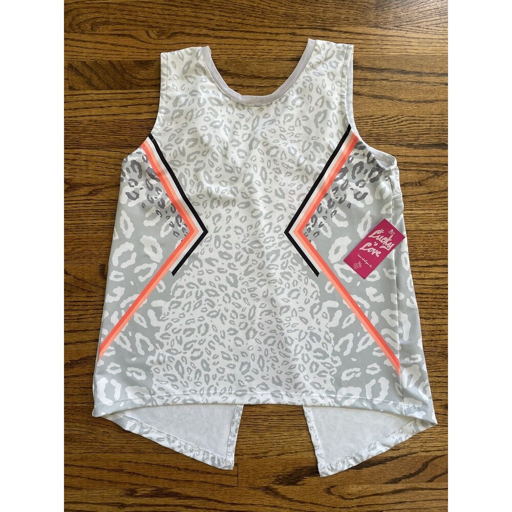 NWT -Youth Girls Lucky in Love Animal Instinct Tie Back Tennis Active Tank - Med